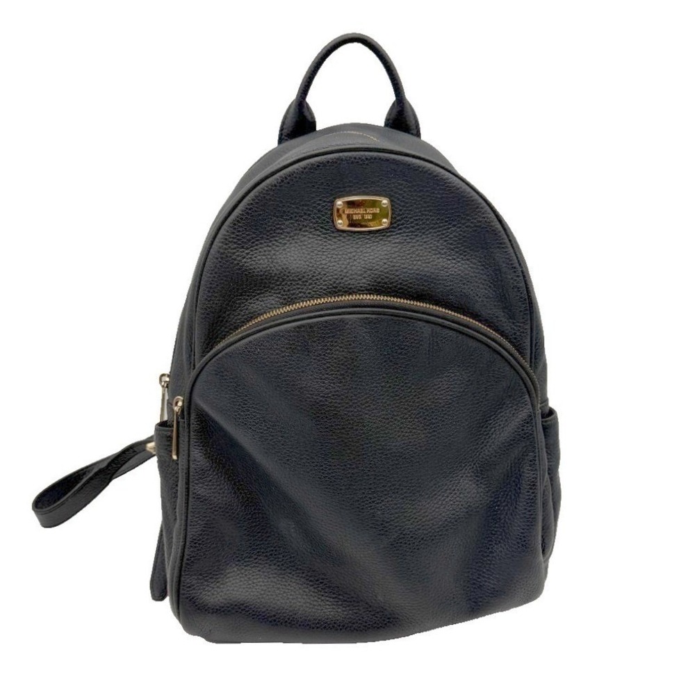 Michael Kors Abbey Black Pebbled Leather Medium Backpack Gold Tone Hardware